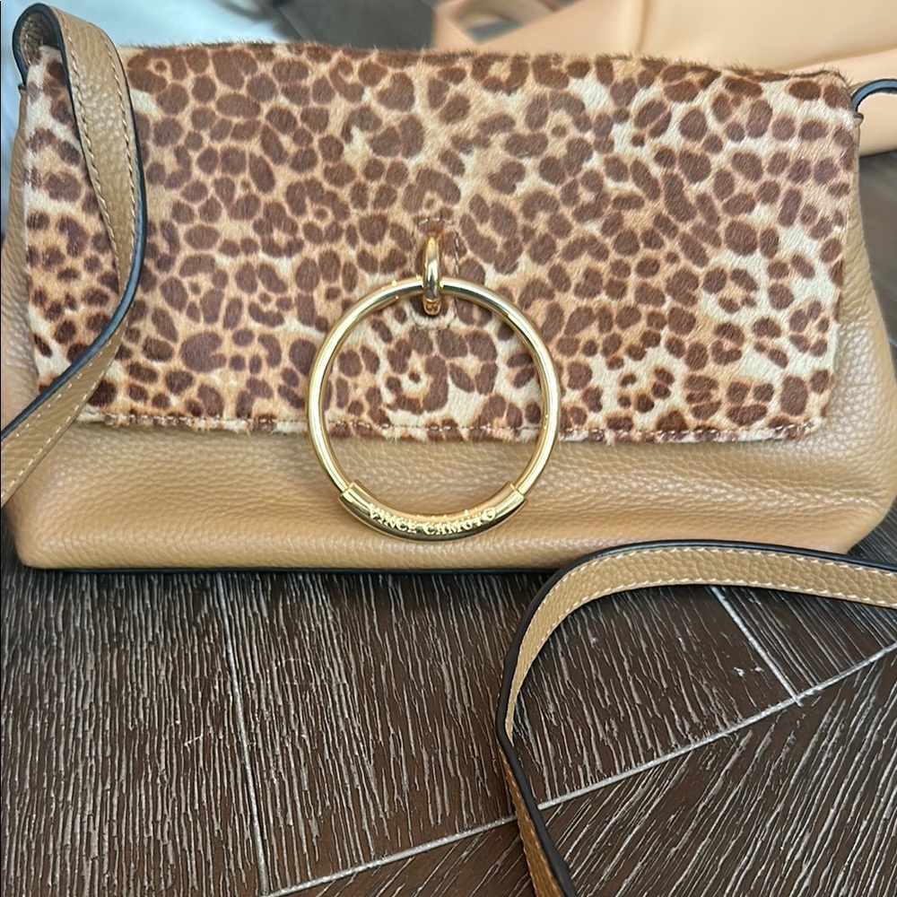 Vince Camuto Tan and Leopard Crossbody Bag